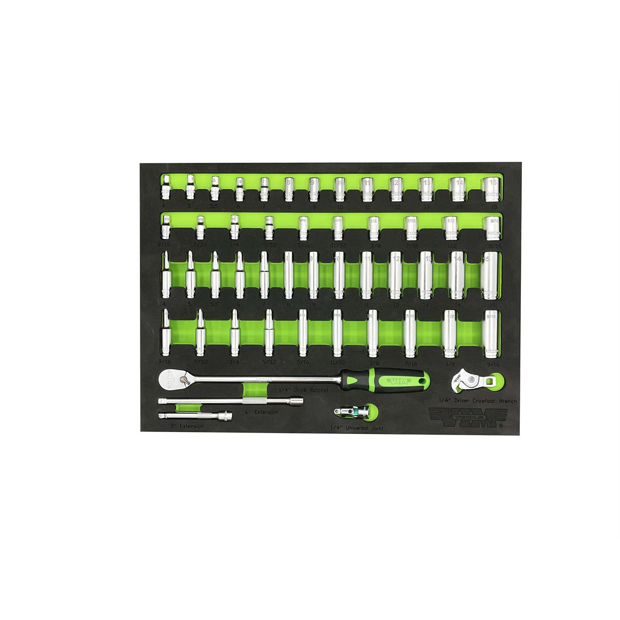 VIM Tools 51-Pc. 1/4in. Drive Socket Master Set — Shallow and Deep Sockets, 90-Tooth Ratchet, Model# VIMSMS400